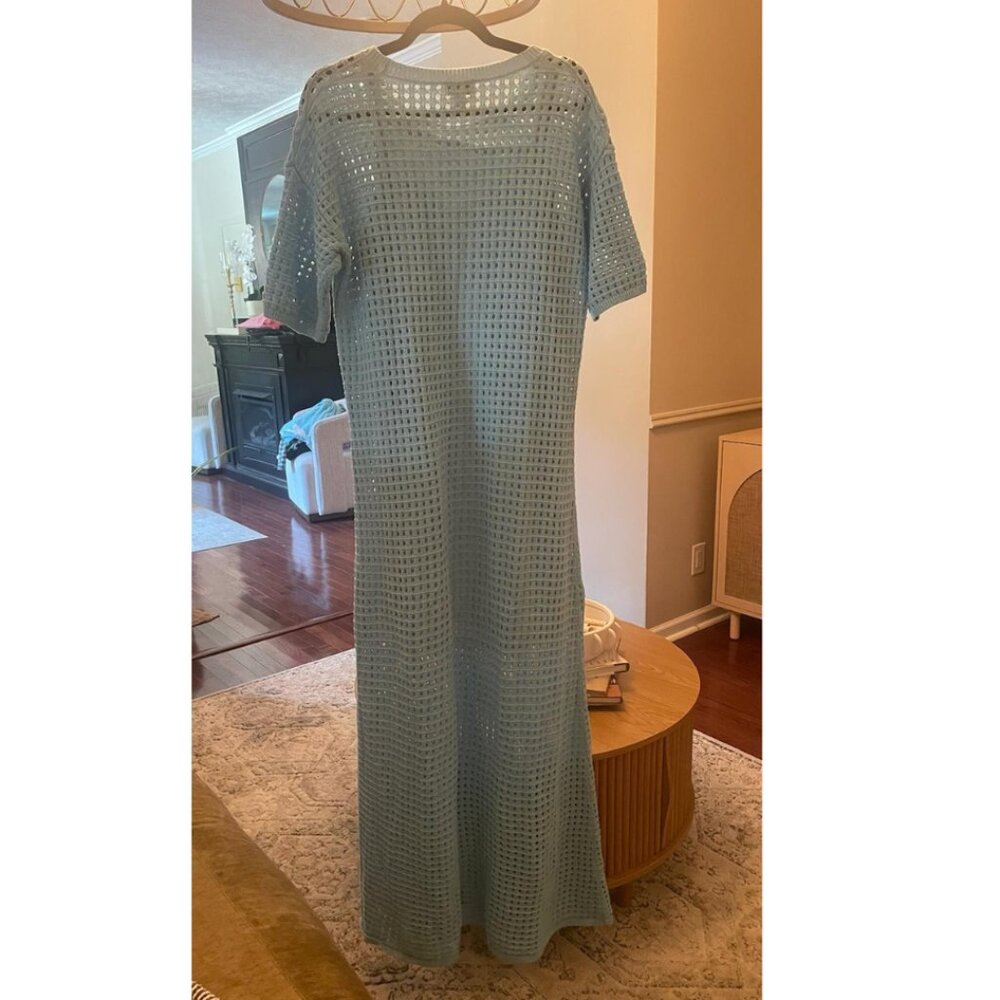The Drop Open-Knit Maxi Sweater Dress - Light Blue, Size Large - Picture 5 of 6